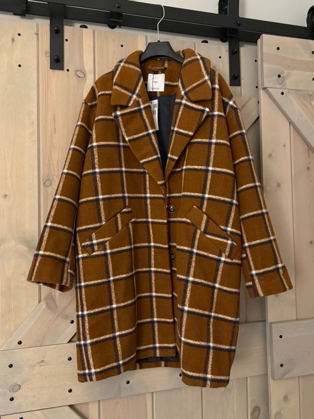 NWT Mango Plaid Cocoon Pea Coat - Picture 1 of 7